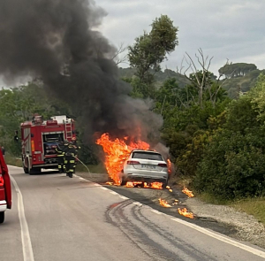 Auto in fiamme sulla provinciale a San Felo