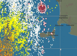 Il temporale sull&#039;Elba, la mappa delle fulminazioni (ore 10)