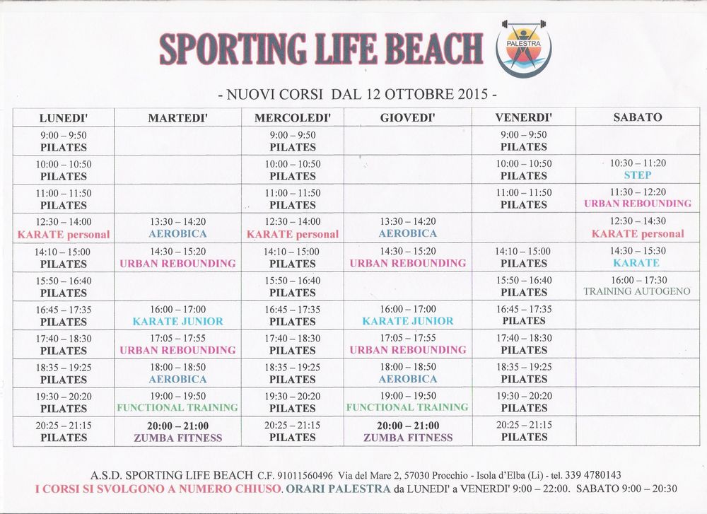ORARI PALESTRA.