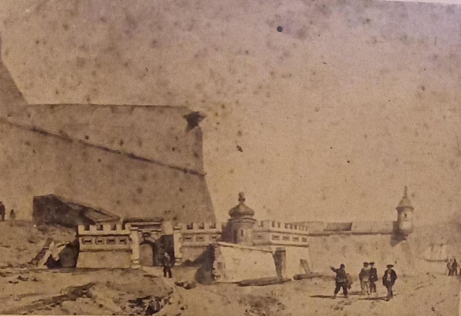Bastione della  Cornacchia e Controguardia sotto la Porta di Terra. Stampa fine ottocento