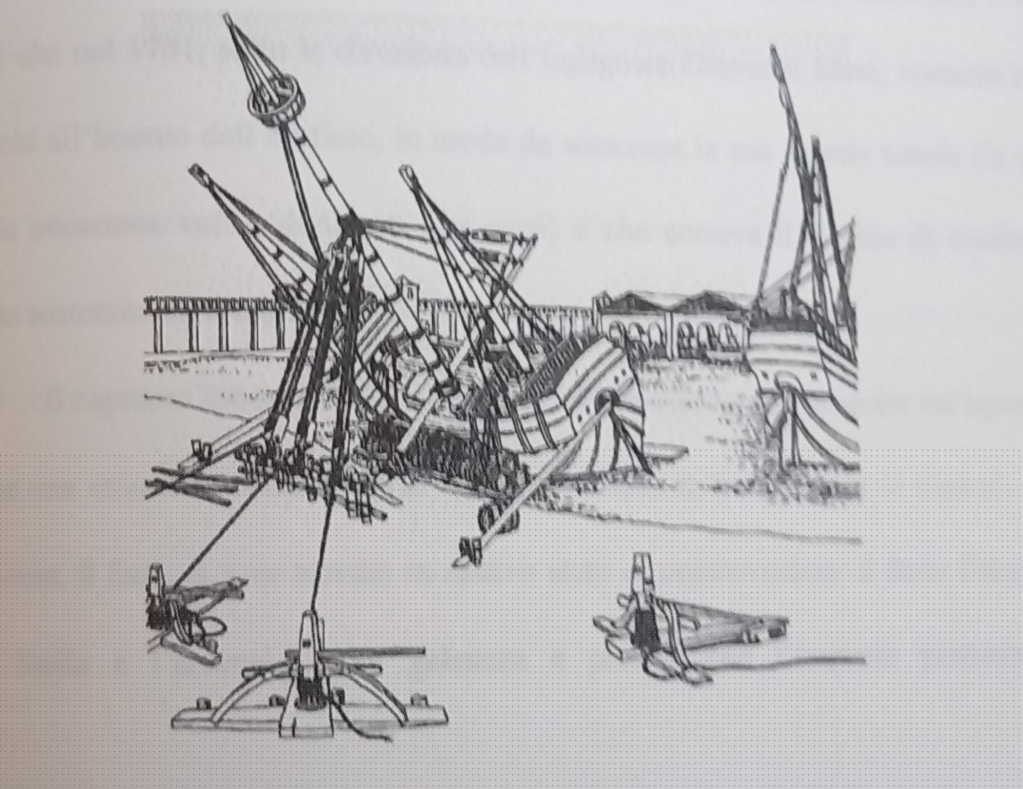 Disegno schematico di calafataggio di una galera 2