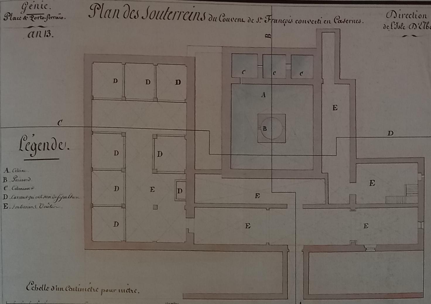 Rilievo planimetrico ottocentesco dei piani sotterranei del convento di S. Francesco