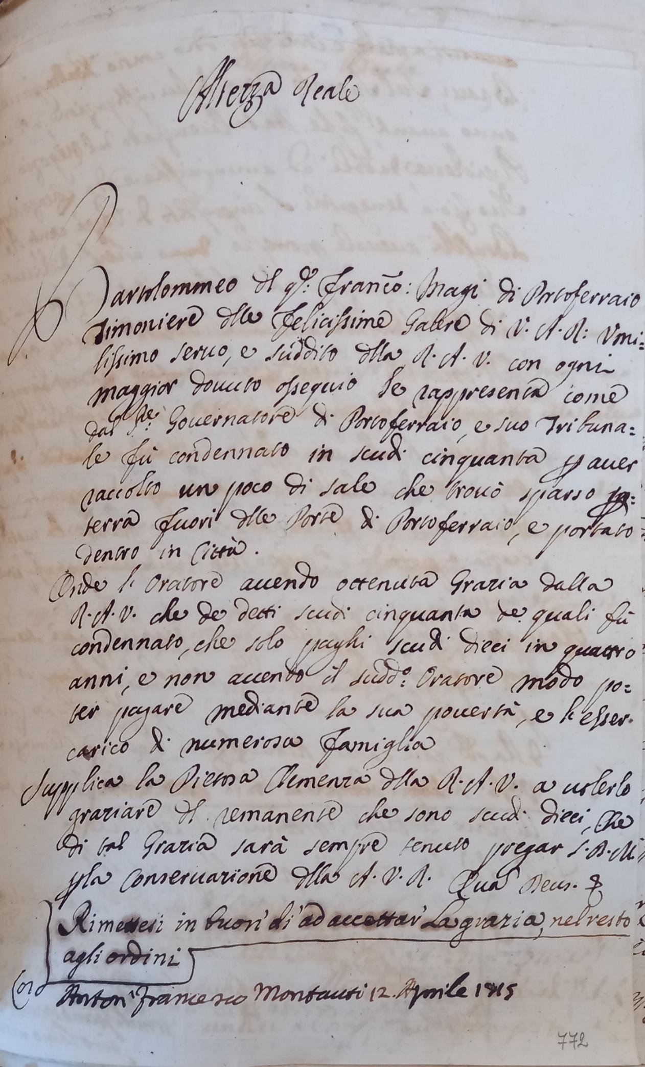 Supplica a Sua Altezza Reale di Bartolommeo 4