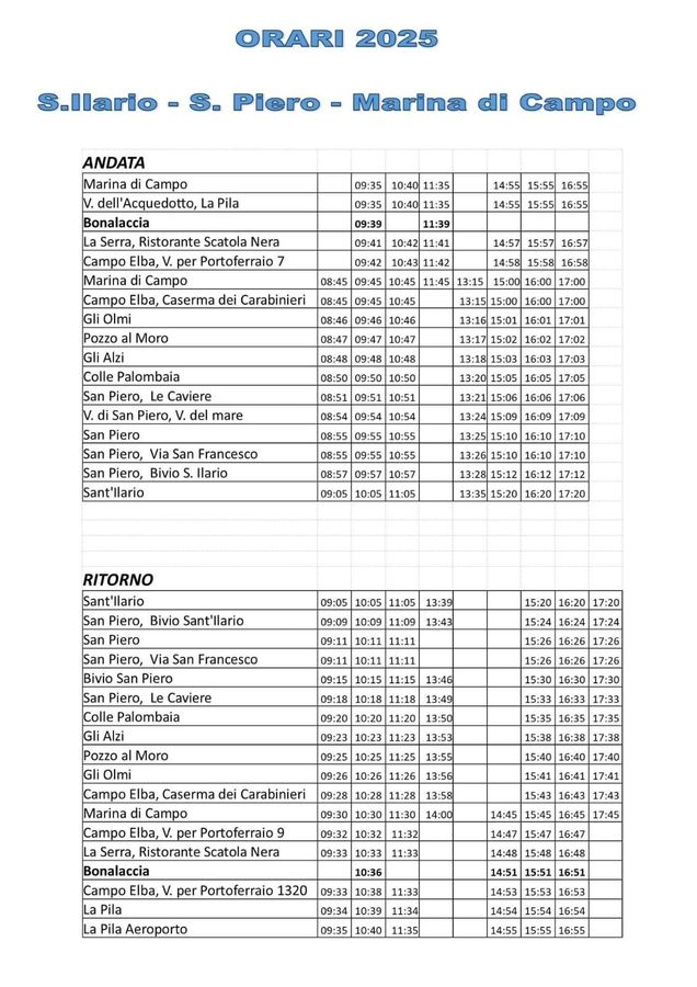 orari bus campo frazioni