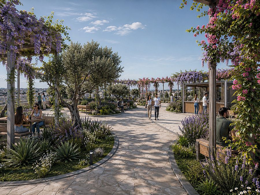 rendering giardino pensile parcheggio multipiano