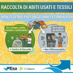 Raccolta abiti usati e tessili: ai Centri di Raccolta solo capi ancora in buono stato, indossabili e utilizzabili
