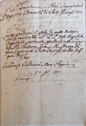 Portoferraio 23 ottobre 1793. Lorenzo Sandrucci impiegato comunale alla custodia del pubblico orologio (parte 2)