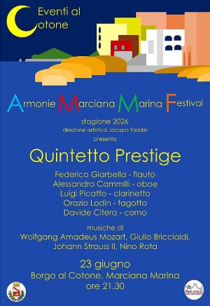 Armonie Marciana Marina Festival 2026: il Quintetto Prestige inaugura la stagione al Cotone