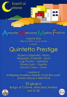 Armonie Marciana Marina Festival 2026: il Quintetto Prestige inaugura la stagione al Cotone