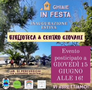 Rinviata a domani (15 giugno) l&#039;inaugurazione di Biblioteca e Centro Giovani estivi alle Ghiaie