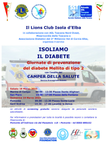 Isoliamo il diabete - Screening gratuito nel versante occidentale