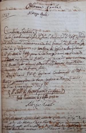 Portoferraio 1727. Condanna alla pena di esilio a beneplacito