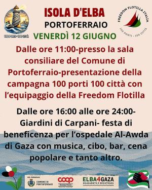 Venerdì 12 giugno la solidarietà dell'Elba con Gaza e la Freedom Flotilla