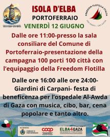 Venerdì 12 giugno la solidarietà dell'Elba con Gaza e la Freedom Flotilla