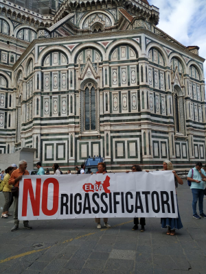 Fotonotizia: elbani contro il rigassificatore in trasferta a Firenze