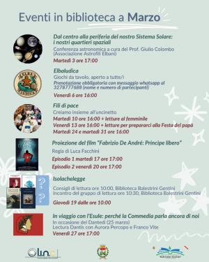 Gli eventi in programma per il mese di marzo in biblioteca a Campo