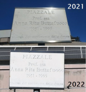 A Sciambere: la targa scolorita e la mezza presa di culo