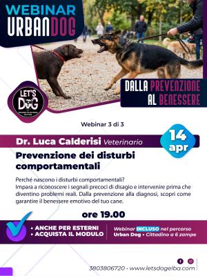 Webinar Online di Let's Dog con il veterinario sull'importanza della prevenzione dei disturbi comportamentali nel cane