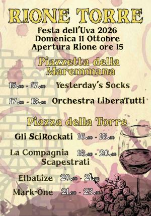 Festa dell’Uva 2026, il programma degli eventi nel Rione Torre