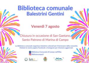 Campo: chiusura della biblioteca comunale in occasione del Santo Patrono