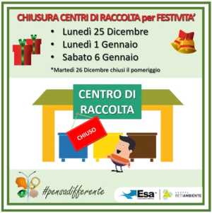 ESA: giorni di chiusura dei centri di raccolta comunali