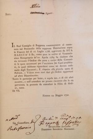 Portoferraio 1790 - 1802. Cani arrabbiati circolanti e vaganti