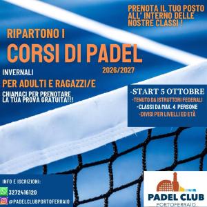 Riparte la stagione al Padel Club Portoferraio: dal 5 ottobre al via i nuovi corsi tra passione e agonismo