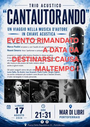 Rinviato, causa maltempo, l’appuntamento con “Cantautorando” a MardiLibri