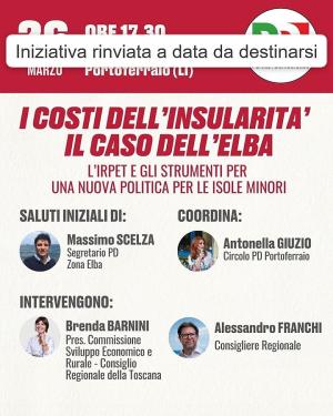Causa maltempo rinviata l'iniziativa del PD "I costi dell'insularità all'Elba"