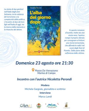 "L'alba del giorno dopo": a Marina di Campo la presentazione del romanzo d'esordio di Nicoletta Perondi