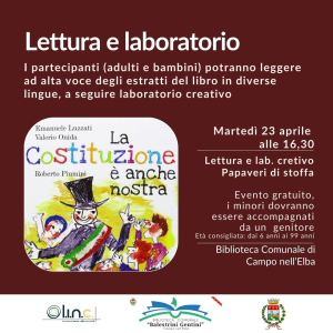 Lettura di &quot;La Costituzione è anche nostra&quot; e laboratorio in biblioteca a Campo