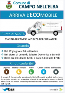 A Campo arriva l'Ecomobile di Esa per il conferimento dei rifiuti domestici