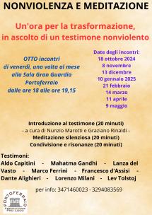 Venerdì 8 novembre, alla Gran Guardia, il secondo incontro mensile su nonviolenza e meditazione
