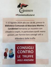 Consigli contro le truffe agli anziani. Oggi l'incontro con i Carabinieri a Marciana Marina
