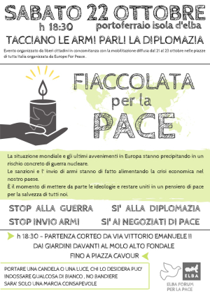 Fiaccolata per la pace, sabato a Portoferraio l&#039;iniziativa dell&#039;Elba Forum per la Pace