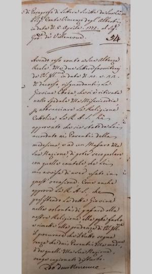 La comunità ebraica e cattolica a Portoferraio (1772). Giovane ebrea che diventa cattolica